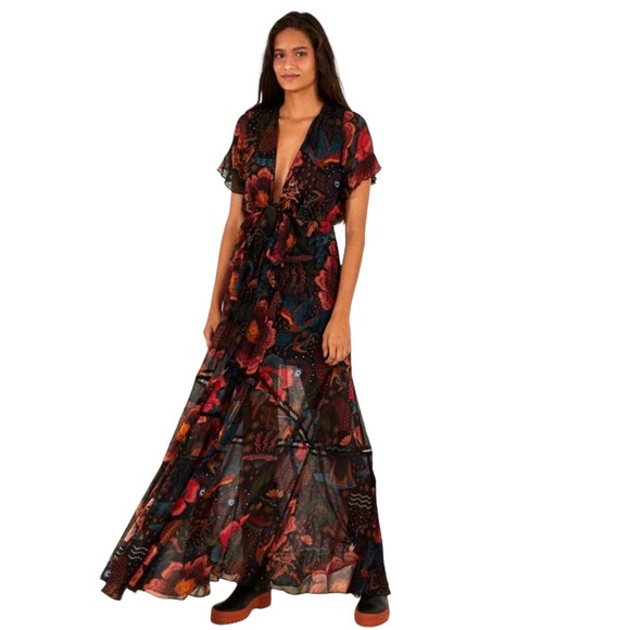 Farm Rio Dresses & Skirts - Farm Rio Black River Creatures Deep V Neck Flowy Maxi Dress Size XL